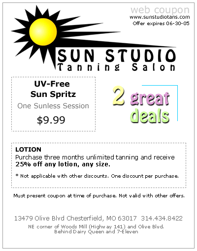 Web Coupon | Sun Studio Tanning Salon | Chesterfield MO 63017
